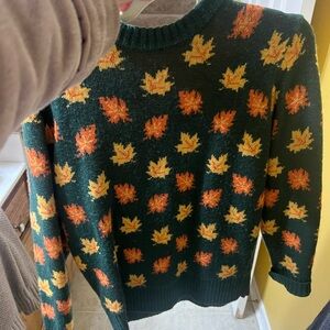 Autumn Leaf Pattern Sweater - Green and Orange